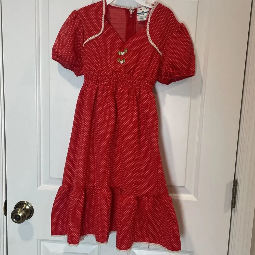 Vintage Sears And Roebuck Red Dress size 6 Size 10 Old School White Polk A Dot